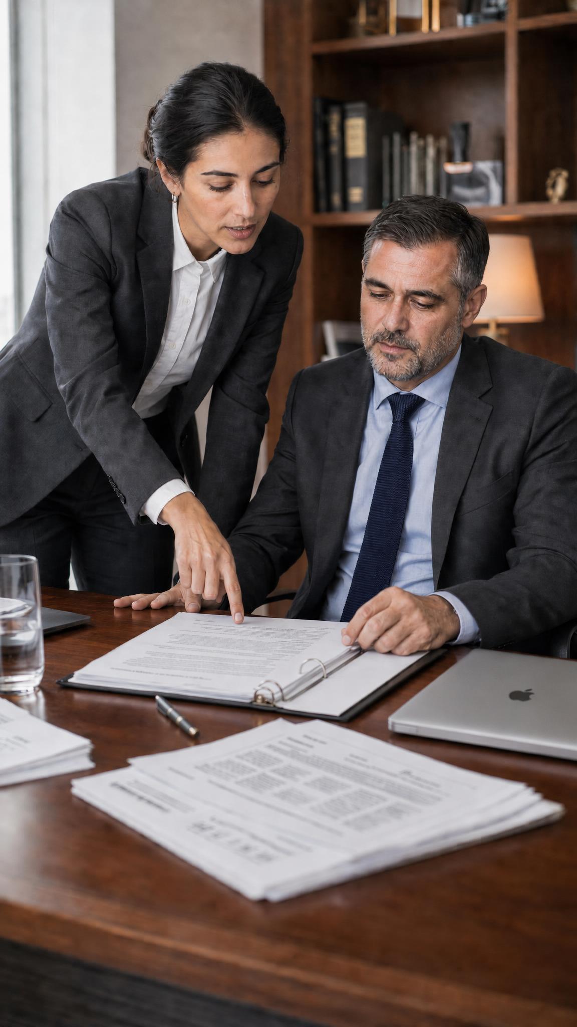 An IntiLex partner reviewing documents with a client